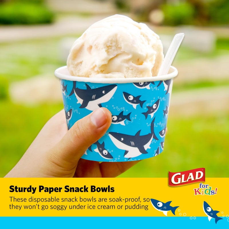 Glad Disposable Paper Snack Cups in Shark Design | Snack Cup Paper Bowls for Kids | 12 Oz Paper Bowl Microwavable Soak Proof Snack Cups Disposable Bowls, 20 Count, Blue (No Lid) - Image 4