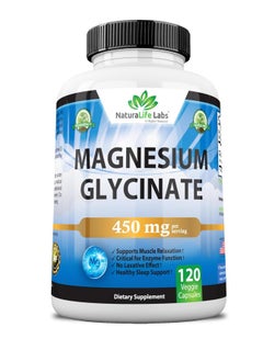 Magnesium Glycinate 450 MG No Laxative Effect - Vegan - Helps Function of Muscles, Bones, Non-GMO - 120 Veggie Capsules