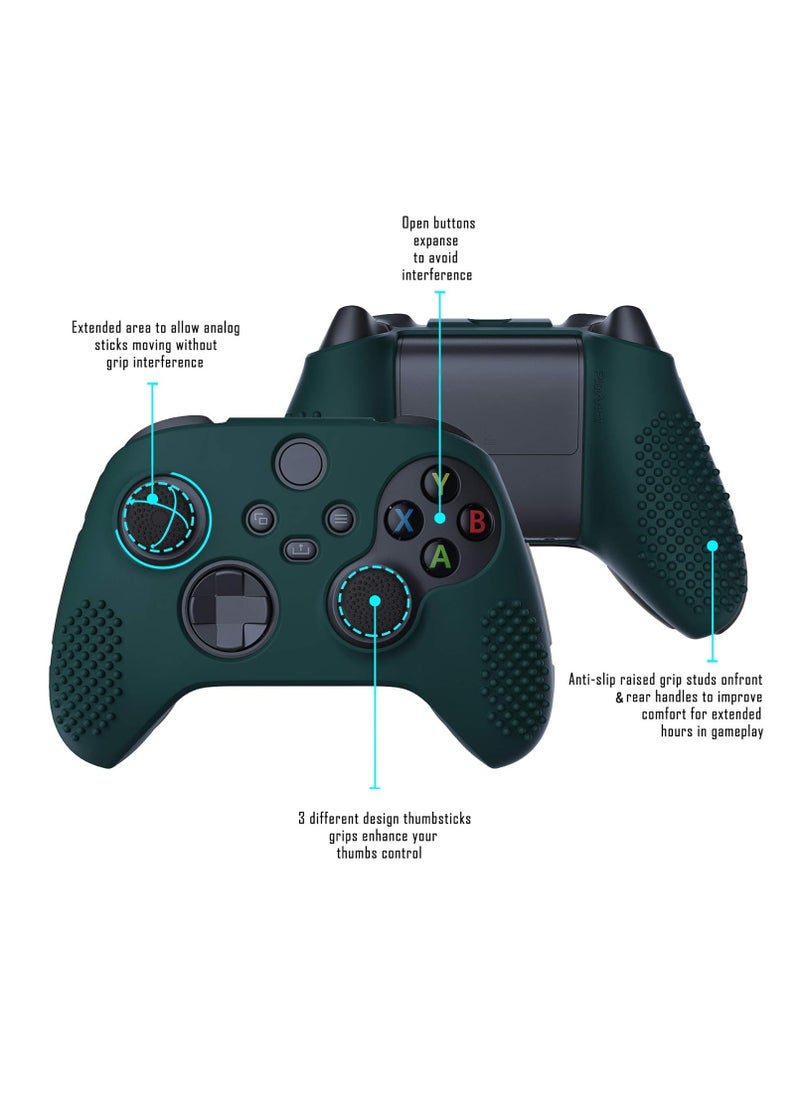 playvital - PlayVital Racing Green 3D Studded Edition Anti-slip Silicone Cover Skin for Xbox Series X Controller, Soft Rubber Case Protector for Xbox Series S Controller with 6 Black Thumb Grip Caps - SDX3004 - Image 1