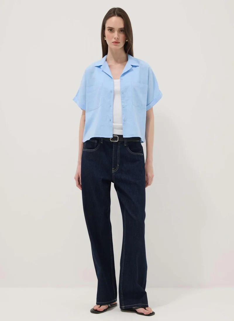 Ovs OVS Light Blue Linen And Viscose Blend Shirt, Regular Fit