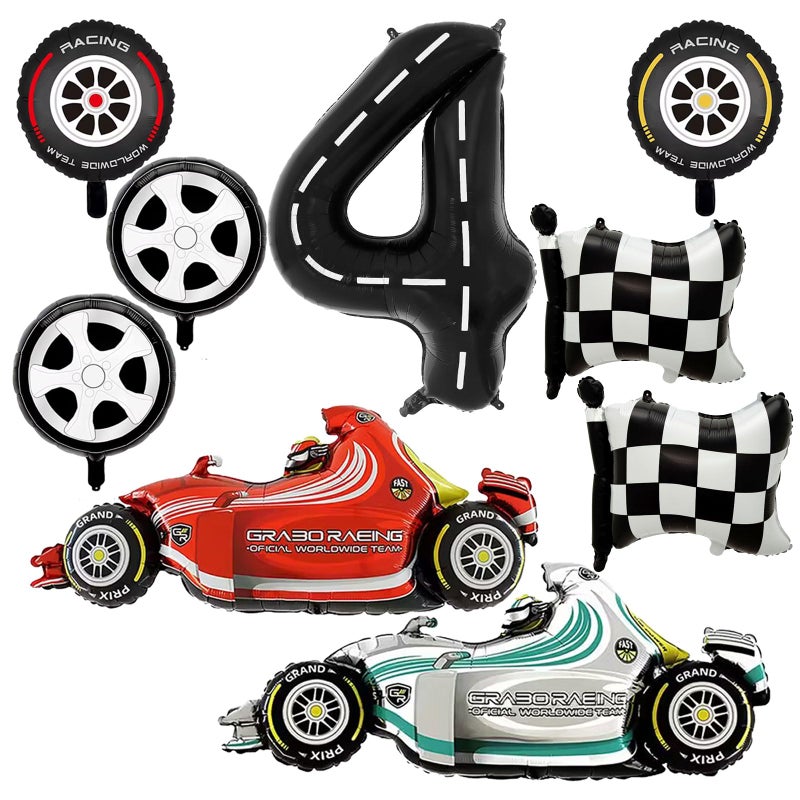 YiYou Number 4 Race Car Balloons 43 Inch Race Car Party Decorations Wheel Tire Foil Balloons Need Four Speed Birthday for Boys 4th Birthday Party Decorations Supplies Pack of 9 - Image 3