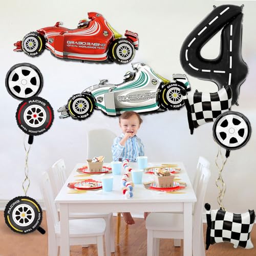 YiYou Number 4 Race Car Balloons 43 Inch Race Car Party Decorations Wheel Tire Foil Balloons Need Four Speed Birthday for Boys 4th Birthday Party Decorations Supplies Pack of 9 - Image 5
