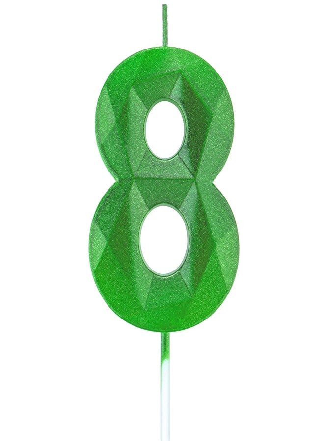 Willcan 2.75in 3D Diamond Shape Tall Green 8 Candles, Happy Birthday Cake Toppers Decorating and Celebrating for Adults/Kids Party/Family Baking (2.75in Green Number 8) - Image 1