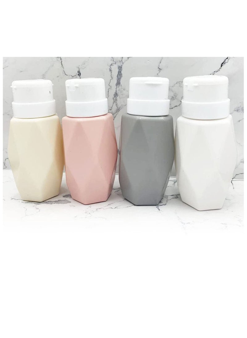Y&D - 4 Pack Push Down Pump Dispenser, Color, Diamond Shaped Lockable Refillable Dispenser Bottle Portable Empty Shampoo Bottles Versatile Drip-free Lotion Container - Image 1