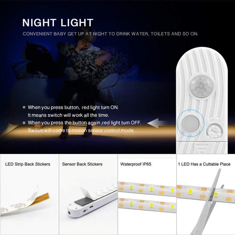 CFGROW LED Under Cabinet Lighting Motion Sensor, 10Ft Four Modes Bed Stairs Wardrobe Lamp Tape, Waterproof 5V USB LED Closet Night Strip Light for Indoor Home Bedroom Decor (Cold White, 3M x 1Pack) - Image 4
