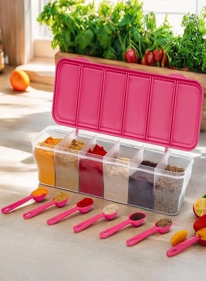 PUTHAK 6-Compartment Spice Box with Spoons | Multicolor Masala Dabba | Airtight Kitchen Storage for Spices & Masala | Includes 6 Mini Spoons | Compact & Stackable Design - Image 5