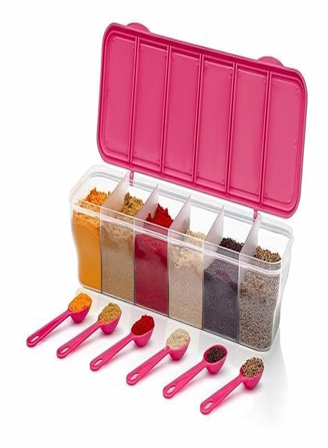 PUTHAK 6-Compartment Spice Box with Spoons | Multicolor Masala Dabba | Airtight Kitchen Storage for Spices & Masala | Includes 6 Mini Spoons | Compact & Stackable Design - Image 3