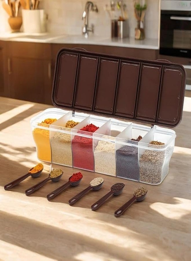 PUTHAK 6-Compartment Spice Box with Spoons | Multicolor Masala Dabba | Airtight Kitchen Storage for Spices & Masala | Includes 6 Mini Spoons | Compact & Stackable Design - Image 1