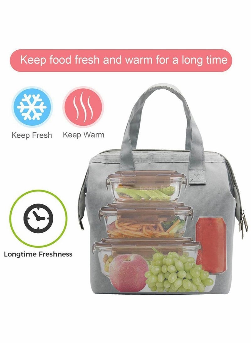 Captaintech Lunch Bag Bento Bag, Thickened Thermal Insulation Refrigerated Bento Tote Bag, Lunch Box Carrying Bag For Students Ladies Men Picnic Work Outdoor Grey - Image 2