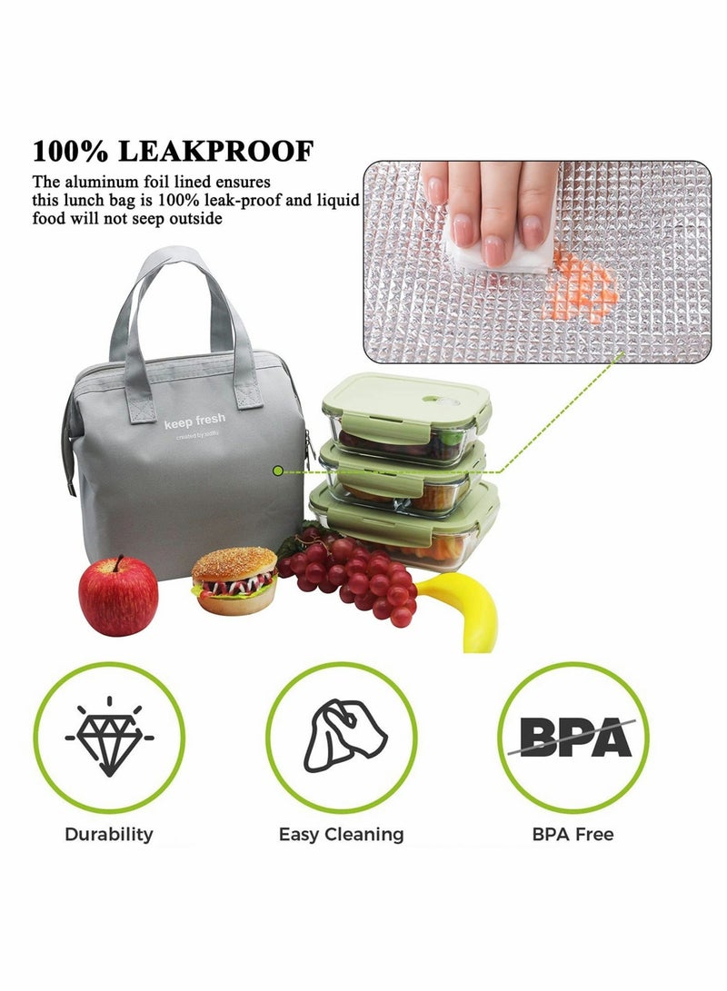 Captaintech Lunch Bag Bento Bag, Thickened Thermal Insulation Refrigerated Bento Tote Bag, Lunch Box Carrying Bag For Students Ladies Men Picnic Work Outdoor Grey - Image 3