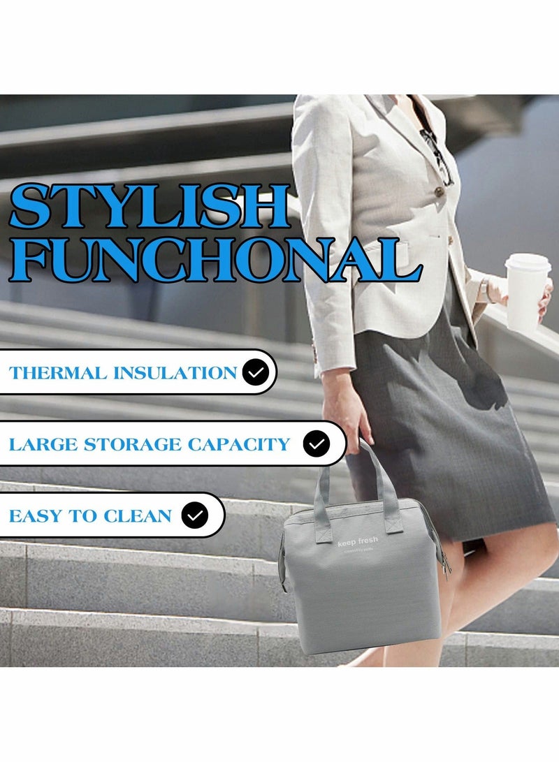 Captaintech Lunch Bag Bento Bag, Thickened Thermal Insulation Refrigerated Bento Tote Bag, Lunch Box Carrying Bag For Students Ladies Men Picnic Work Outdoor Grey - Image 5