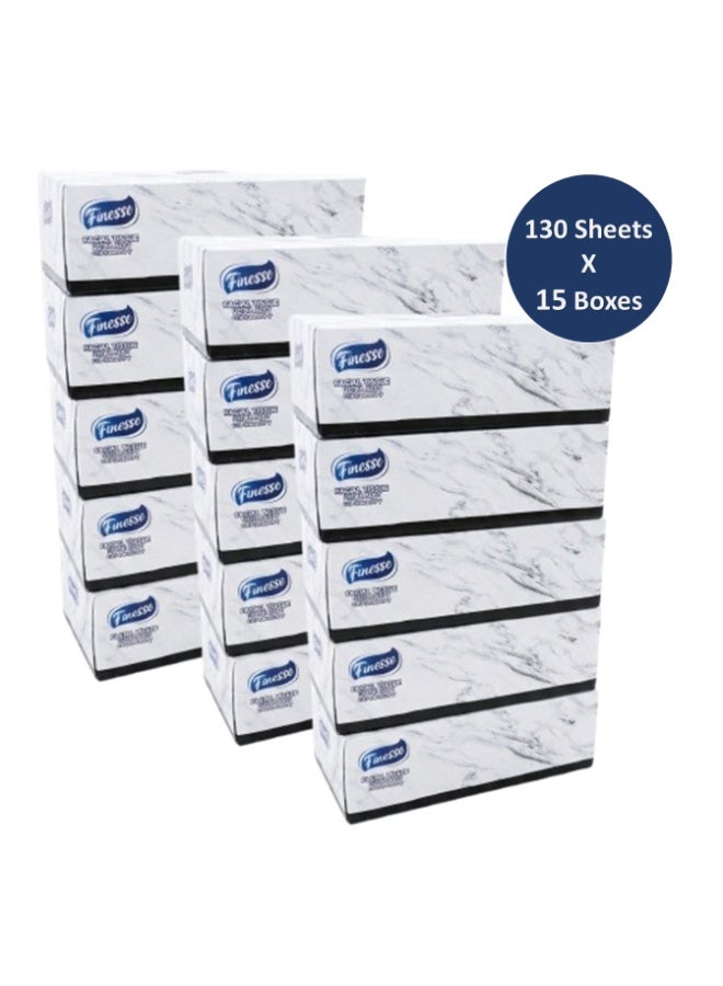 Finesse Daily Care Facial Tissue - Pack of 15 Boxes 130 sheets x 2 Ply