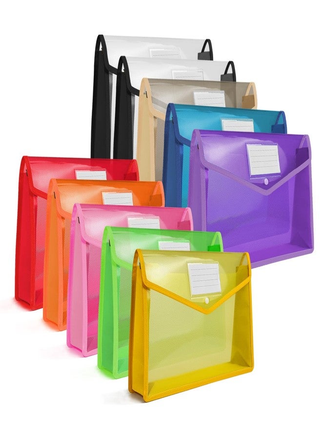 HOUYEE 10 Pieces Plastic Envelope Expanding File, Folder with Snap Closure and Pocket, Fit for US Letter Size & A4 Size,Waterproof Transparent File Pouch for School and Office,9 Color - Image 1