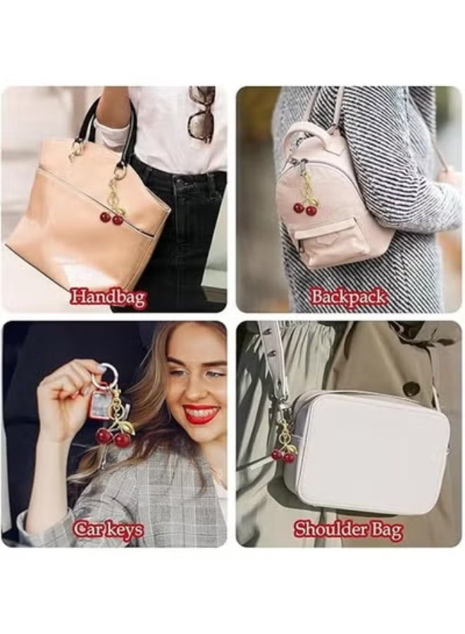 Glitter Cherry Bag Charm with Key Ring and Clip Sparkling Resin Metal Accessory for Purses and Bags - Image 3
