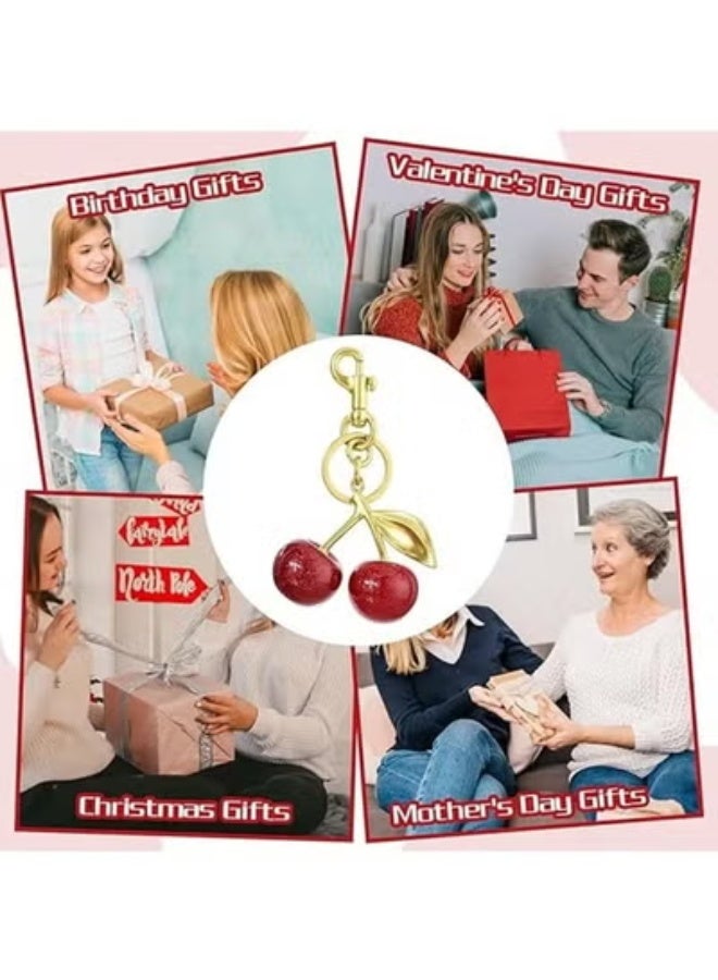 Glitter Cherry Bag Charm with Key Ring and Clip Sparkling Resin Metal Accessory for Purses and Bags - Image 4