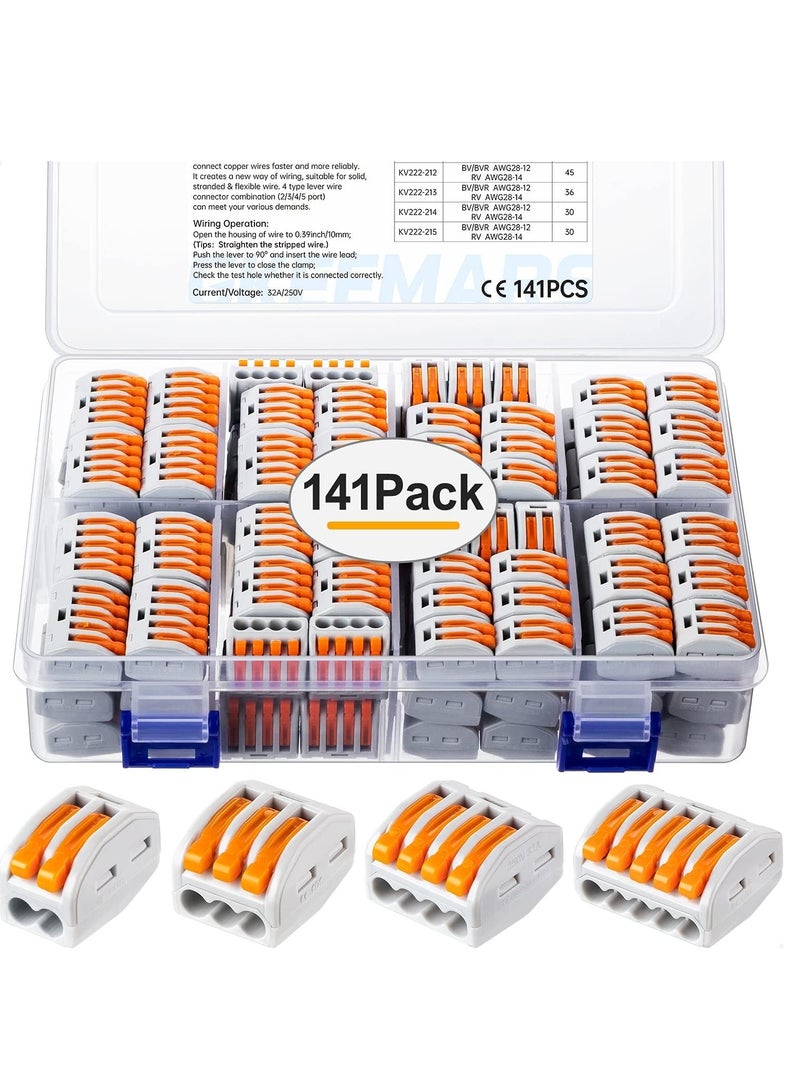 141Pcs Lever Wire Connectors, Compact Splicing Conductor Connector for Solid Stranded Flexible Wires 28-12 AWG Orange  - Image 1