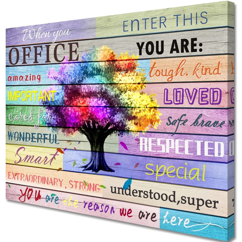 WOWGOOMO Inspirational Wall Art Office Motto Decor Quotes Colorful Tree Signs Pictures Wonderful Linen Painting Motivational Wall Decals for Home Office Room Decor Framed Canvas Prints 12x16 inches - Image 1
