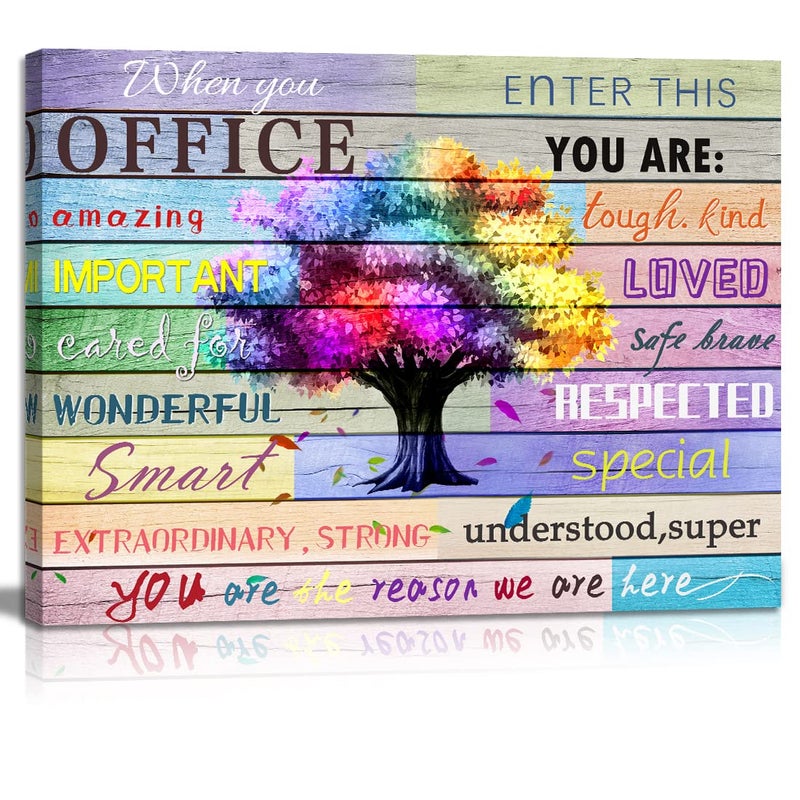 WOWGOOMO Inspirational Wall Art Office Motto Decor Quotes Colorful Tree Signs Pictures Wonderful Linen Painting Motivational Wall Decals for Home Office Room Decor Framed Canvas Prints 12x16 inches - Image 2
