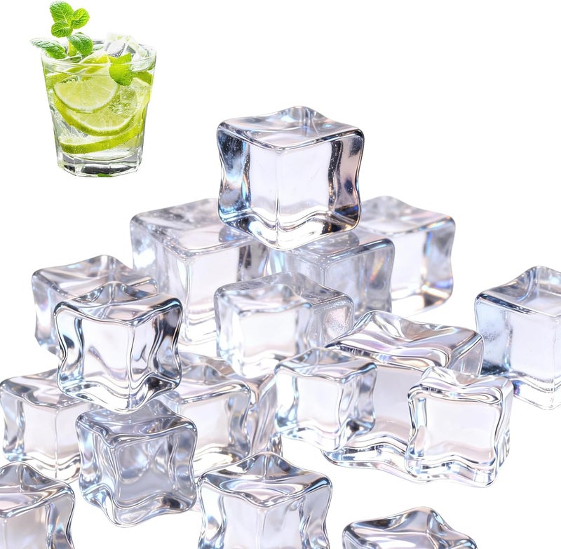 Bolsdoic Fake Ice Cubes,25 pcs 0.7" Realistic Clear Plastic Fake Ice,Reusable Acrylic Ice Cubes for Vase Fillers, Table Decor, Weddings, Photography Props - Image 1