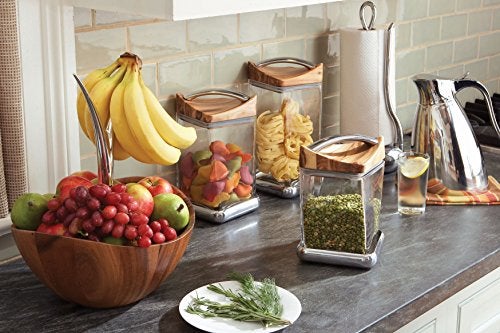 nambe Loop Towel Holder | Paper Towel Stand for Kitchen | One-Handed Operation Countertop Roll Dispenser with Weighted Base | Standard Size Roll | Made of Acacia Wood and Metal Alloy Arm - Image 3