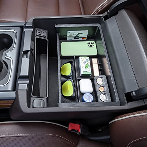 JKCOVER Compatible with Chevy Silverado/GMC Sierra 2014-2018 and Chevy Tahoe Suburban/GMC Yukon 2015-2020 Center Console Organizer Tray Accessories-Full Console w/Bucket Seats ONLY - (Black Trim) - Image 4