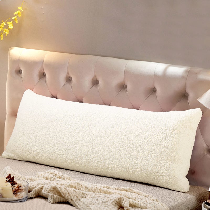 Reafort Ultra Soft Sherpa Body Pillow CoverCase with Zipper Closure 21x54 21x54 Body Pillow Cover Cream