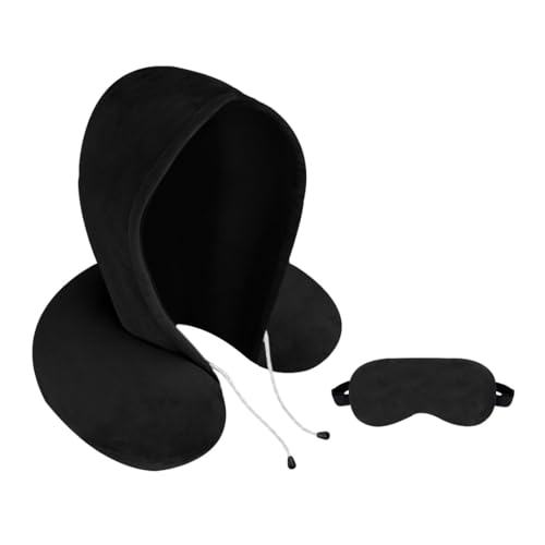 Billebon Neck Pillow Eye Mask - Combo Airline Travel Sleeping Pillow with Sleeping and Travel Eye Mask Great for Long Road Trips and Flights (Black with Eye Mask) - Image 1