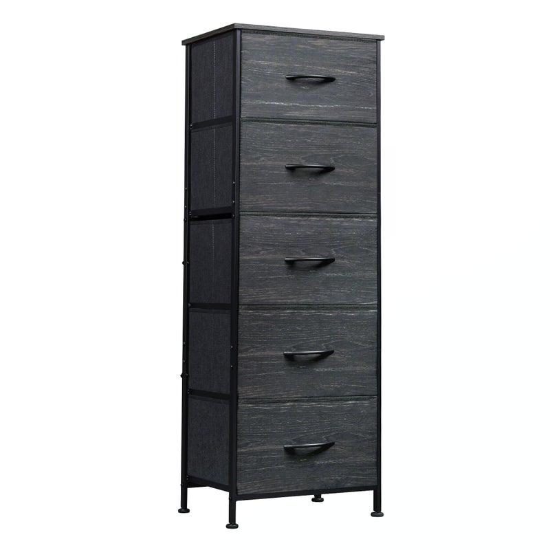 WLIVE Fabric Dresser, 5-Drawer Tall Dressers for Bedroom, Storage Dresser Organizer with Wood Top, Sturdy Steel Frame, Chest of Drawers for Closet, Hallway, Charcoal Black Wood Grain Print - Image 1