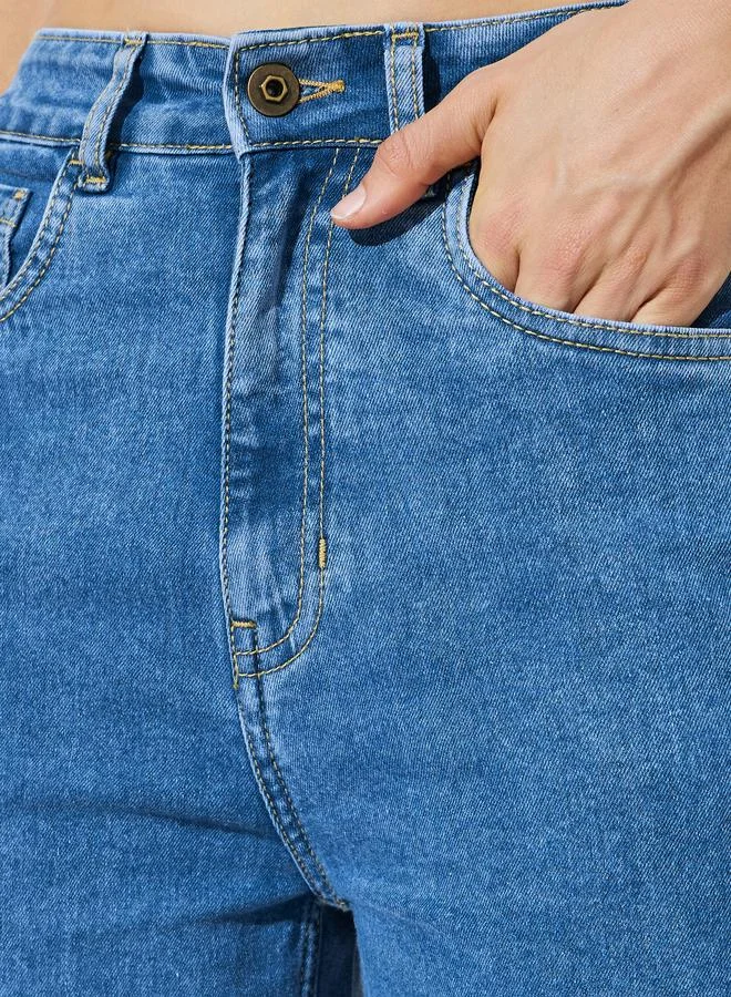 Styli Medium Blue Medium Blue Super Stretch Twill Cotton Wide Leg Jeans for Women | Best Price UAE