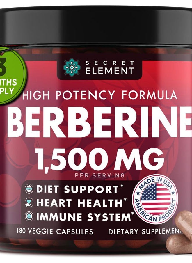 SECRET ELEMENT - Berberine HCL Supplement 1500 mg, High Potency Vegan Capsules with Beet Root, Citrus Bergamot & Black Currant, Non-GMO, 180 Capsules - Image 1