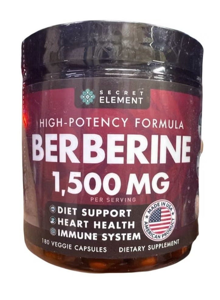 SECRET ELEMENT Berberine HCL Supplement 1500 mg, High Potency Vegan Capsules with Beet Root, Citrus Bergamot & Black Currant, Non-GMO, 180 Capsules - Image 1