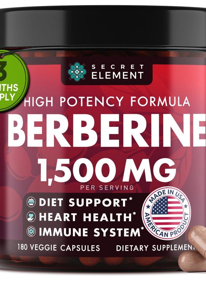 SECRET ELEMENT Berberine HCL Supplement 1500 mg, High Potency Vegan Capsules with Beet Root, Citrus Bergamot & Black Currant, Non-GMO, 180 Capsules - Image 4