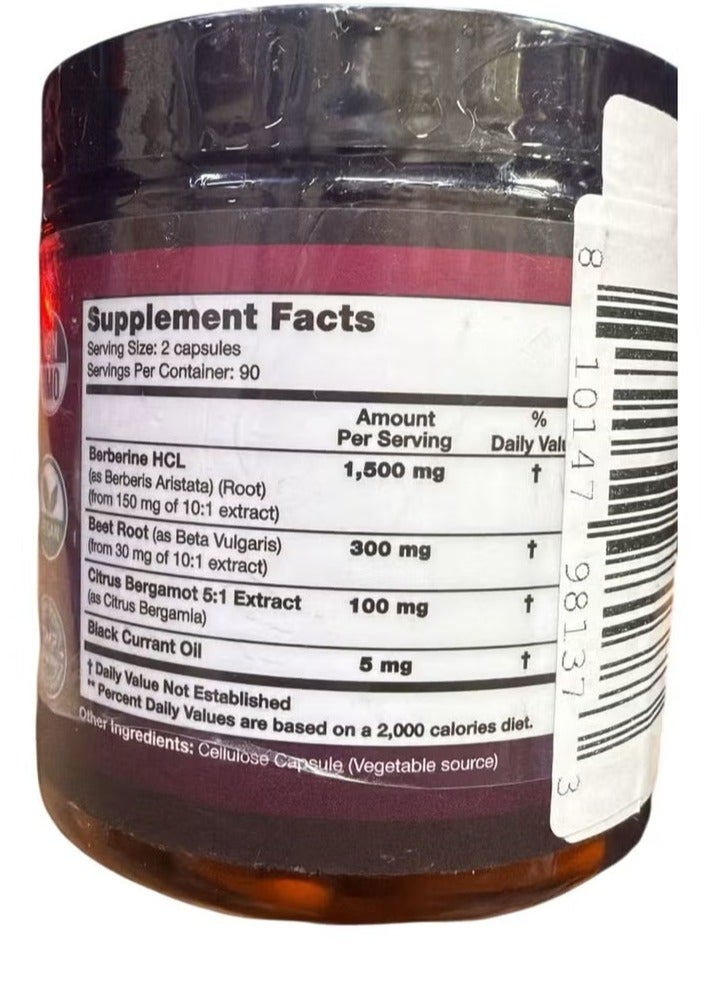 SECRET ELEMENT Berberine HCL Supplement 1500 mg, High Potency Vegan Capsules with Beet Root, Citrus Bergamot & Black Currant, Non-GMO, 180 Capsules - Image 2