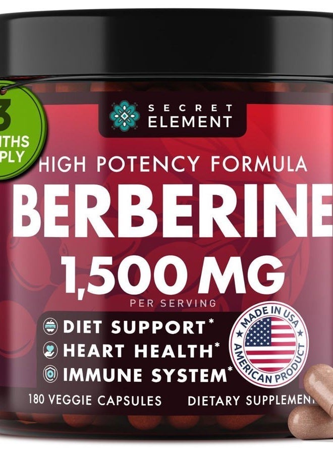 SECRET ELEMENT Berberine HCL Supplement 1500 mg, High Potency Vegan Capsules with Beet Root, Citrus Bergamot & Black Currant, Non-GMO, 180 Capsules - Image 3