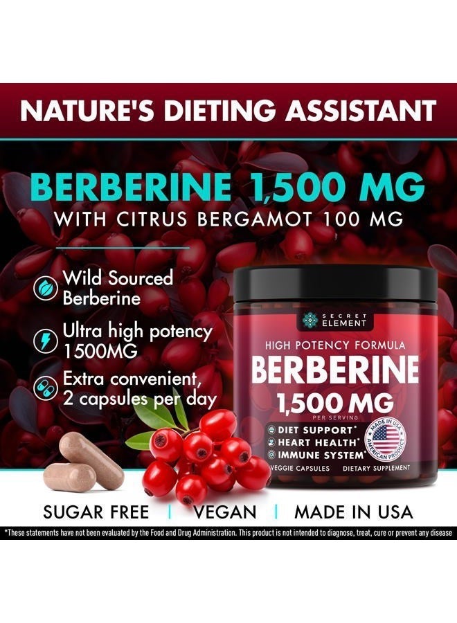 SECRET ELEMENT Berberine HCL Supplement 1500 mg, High Potency Vegan Capsules with Beet Root, Citrus Bergamot & Black Currant, Non-GMO, 180 Capsules - Image 5