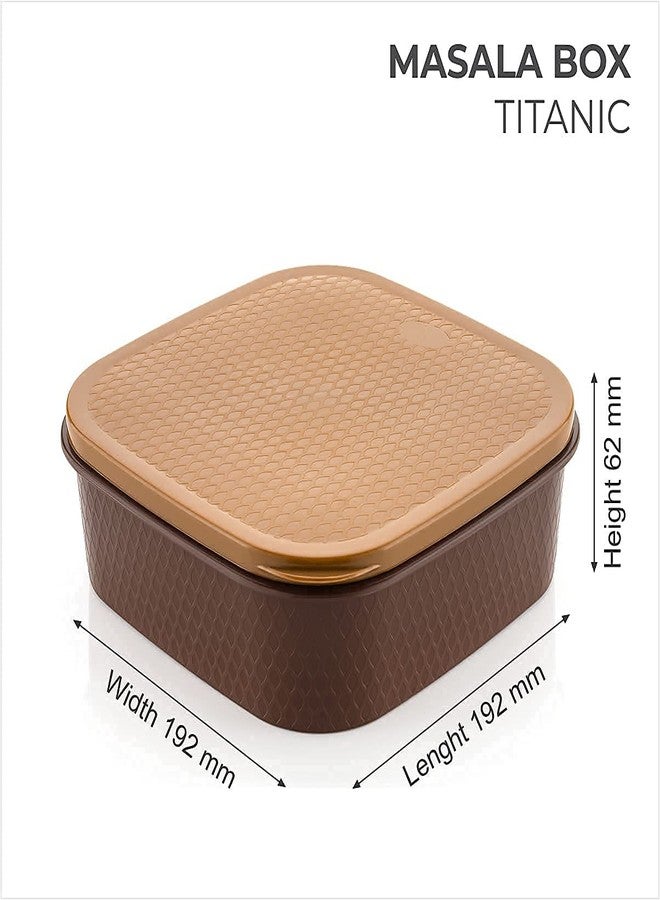 Woolco Masala Rangoli Box Dabba for Keeping Spices | Spice Box for Kitchen | Plastic Wooden Style Masala Box | Masala Container | Masala Dabba (Brown, Grey, Cream & Beige) - Image 2