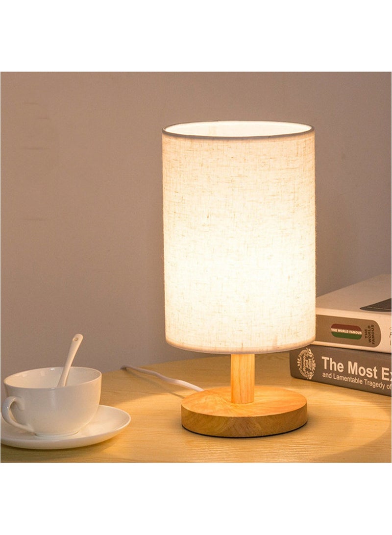 USB Desk Lamp Bedside Lamp Wooden Night Light with Round Fabric Lampshade for Home, Bedroom, Living Room, Office - Image 2