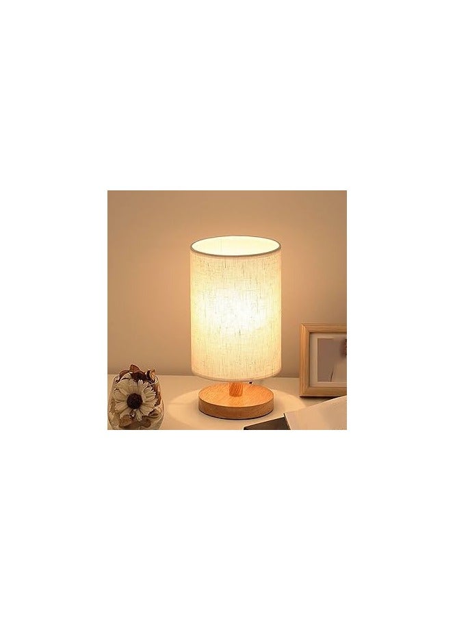 USB Desk Lamp Bedside Lamp Wooden Night Light with Round Fabric Lampshade for Home, Bedroom, Living Room, Office - Image 4
