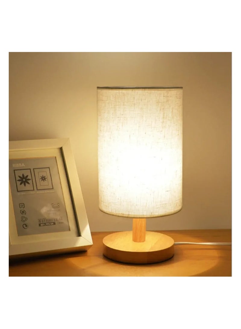 USB Desk Lamp Bedside Lamp Wooden Night Light with Round Fabric Lampshade for Home, Bedroom, Living Room, Office - Image 5