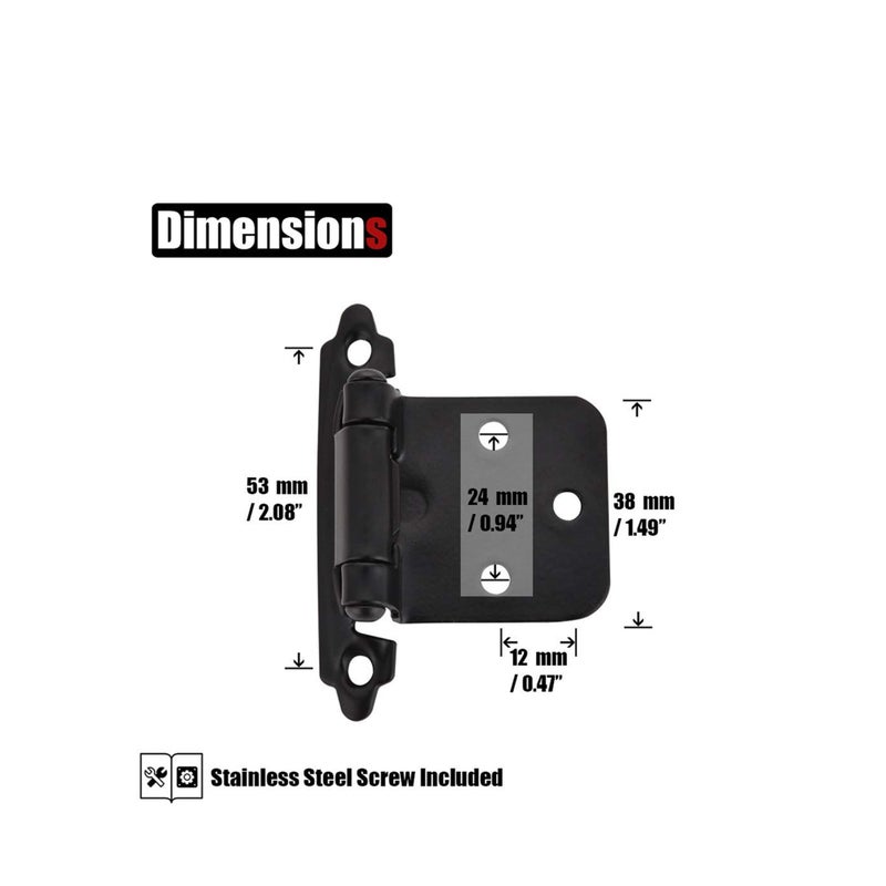 SOLARAE 1/2 Inch Overlay Cabinet Door Hinges Flush Cabinet Hinges 2 Pack Matte - Image 2