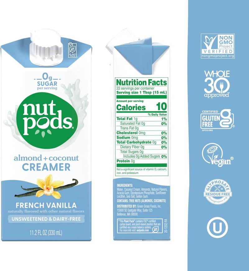 nutpods كريمة اللوز وجوز الهند بنكهة الفانيليا الفرنسية من نوتبودز - خالية من السكر والألبان - عبوة 12 - Image 2
