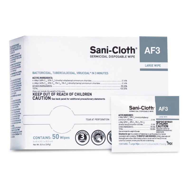 PDI مناديل PDI H59200 Sani-Cloth AF3، عبوات فردية كبيرة، 5" × 8"، خالية من العطور، بيضاء - Image 1