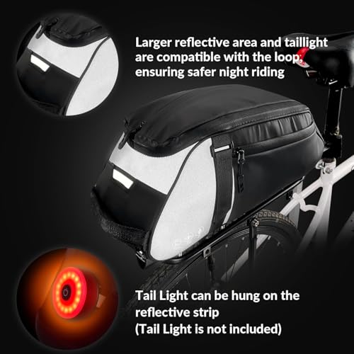 WOTOW Reflective Rear Rack Bag, Water Resistant Bike Saddle Panniers for Bicycles Ebike, 8L Trunk Cycling Back Seat Cargo Carrier Storage Pouch With Shoulder Strap for Travel Commute - Image 2