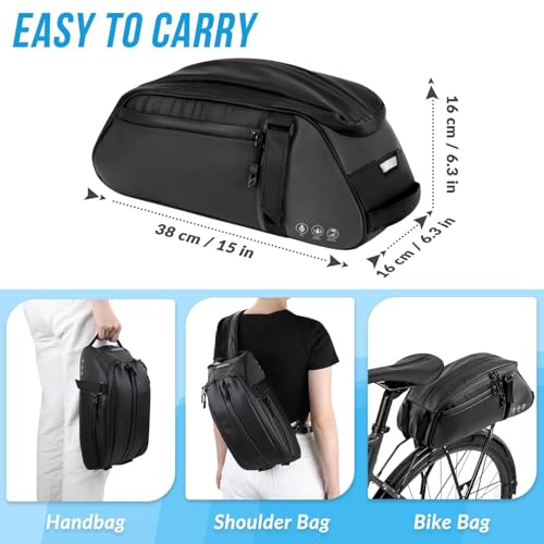 WOTOW Reflective Rear Rack Bag, Water Resistant Bike Saddle Panniers for Bicycles Ebike, 8L Trunk Cycling Back Seat Cargo Carrier Storage Pouch With Shoulder Strap for Travel Commute - Image 5
