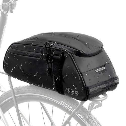 WOTOW Reflective Rear Rack Bag, Water Resistant Bike Saddle Panniers for Bicycles Ebike, 8L Trunk Cycling Back Seat Cargo Carrier Storage Pouch With Shoulder Strap for Travel Commute - Image 1