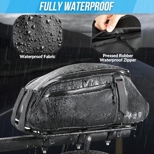 WOTOW Reflective Rear Rack Bag, Water Resistant Bike Saddle Panniers for Bicycles Ebike, 8L Trunk Cycling Back Seat Cargo Carrier Storage Pouch With Shoulder Strap for Travel Commute - Image 3