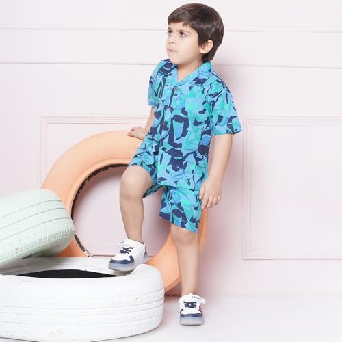 AJ DEZINES Kids Blue Cotton Shirt Shorts Half Sleeves and Abstract Printed CO-ORDS Set For Boys (CO-1001-BLUE-1) - Image 4