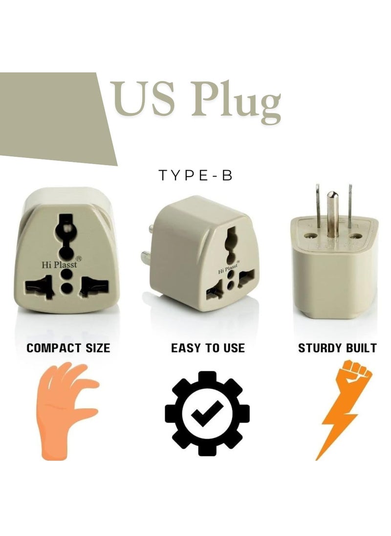 HI PLASST PINS N PLUGS HiPlasst 1 Piece of US Power Plug Adapter TypeB Flat Pin Plug 3Pin Grounded India to USA Travel Adapter International Plug Converter  - Image 3