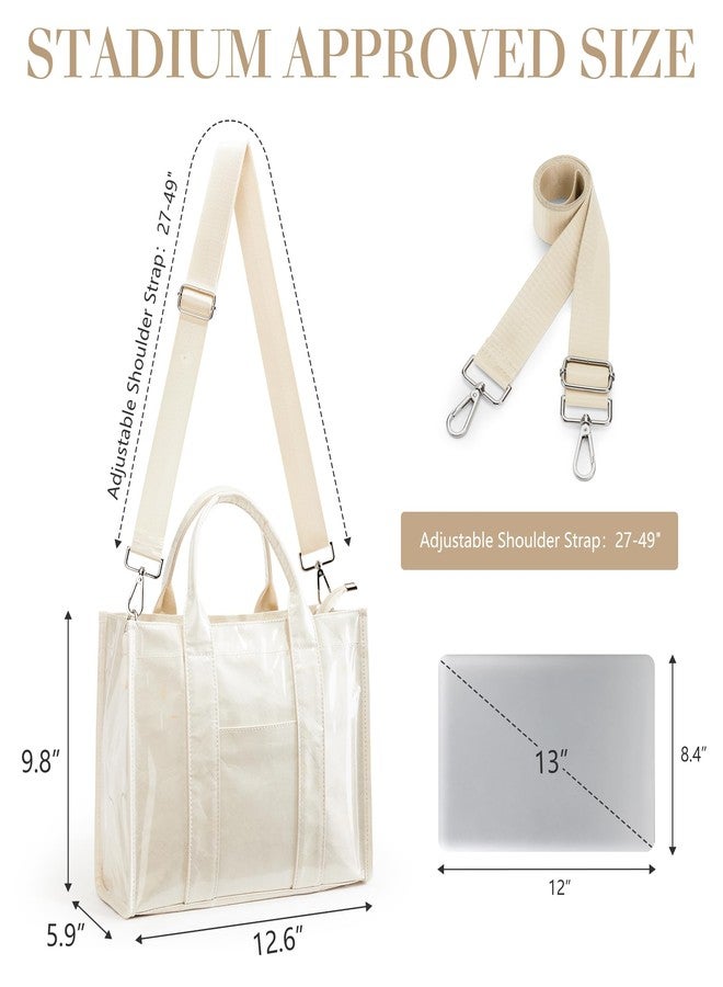 DIXEIGHT PVC Tote Bag Women Kraft Paper Large Purse Zipper Shoulder Crossbody Bag Travel Work Handbags with Top Handle, Beige, One size - Image 4