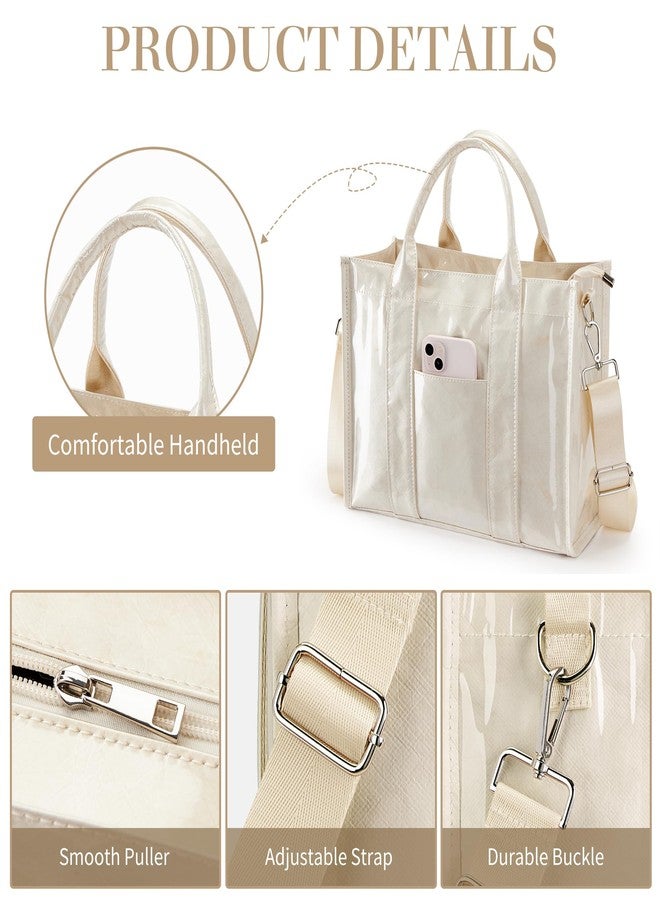 DIXEIGHT PVC Tote Bag Women Kraft Paper Large Purse Zipper Shoulder Crossbody Bag Travel Work Handbags with Top Handle, Beige, One size - Image 5
